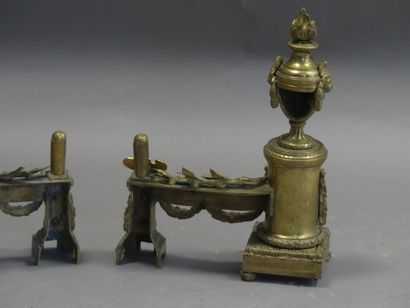 Paire de chenets en bronze doré à décor de...