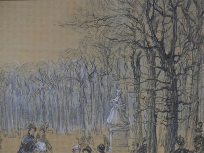 A. FLAMORT, scène de jardin public avec des...