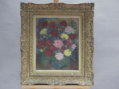 Raymonde BOUQUET, Fleurs, huile sur toile,...