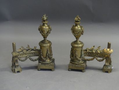 Paire de chenets en bronze doré à décor de...