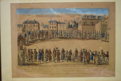 Suite de quatre gravures aquarellées. XVIIIème...