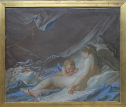 Venus et Cupidon, pastel sur papier fixé...