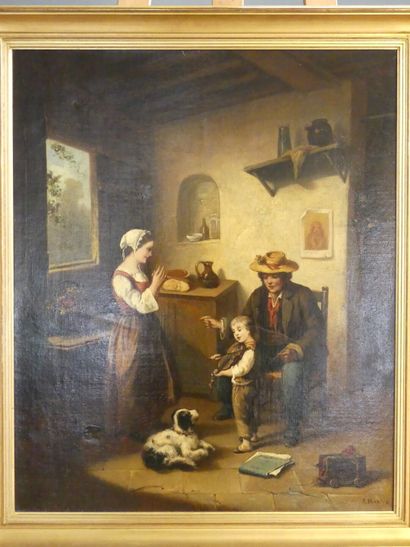 Inétrieur paysan
Ecole du XIXème siècle,...