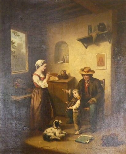 Inétrieur paysan
Ecole du XIXème siècle,...