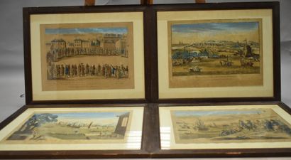 Suite de quatre gravures aquarellées. XVIIIème...