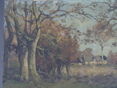 Paul LECONTE (1842-1920), Vue sur ferme,...