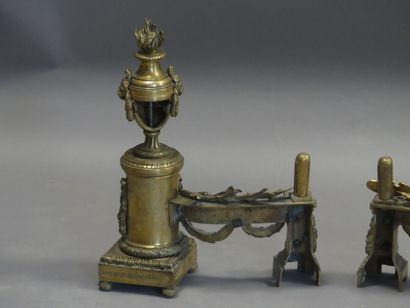 Paire de chenets en bronze doré à décor de...