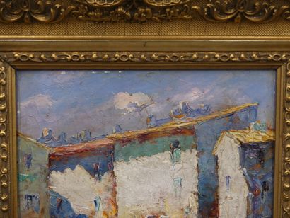 Paula FONT (1882-1967) Port, huile sur panneau,...