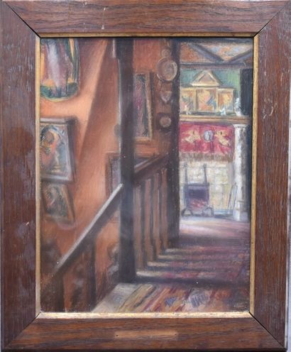 Pierre CALMETTES (1874-?) Intérieur, pastel...