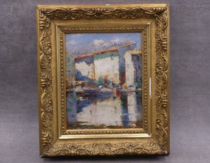 Paula FONT (1882-1967) Port, huile sur panneau,...