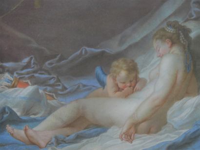 Venus et Cupidon, pastel sur papier fixé...