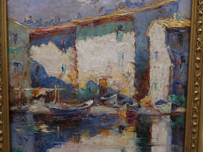 Paula FONT (1882-1967) Port, huile sur panneau,...