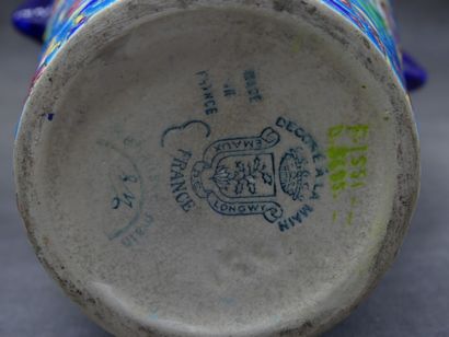 LONGWY. Paire de vase en céramique polychrome...
