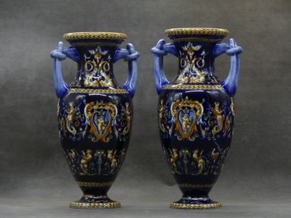 GIEN. Paires de vases balustre en faience....
