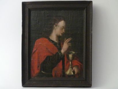 Saint Jean au calice.
Ecole allemande XVIIème...
