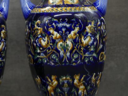 GIEN. Paires de vases balustre en faience....