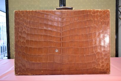 Gold crocodile suitcase, interior in pecari...