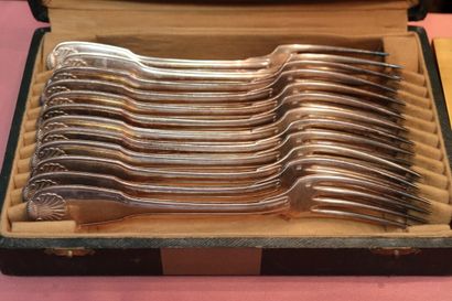 CHRISTOFLE. Shell model. Silver plated service...