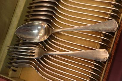 CHRISTOFLE. 12 silver plated cutlery engraved...