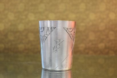 A minerva silver tumbler with geometrical...