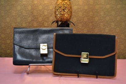 CELINE. A set of brown leather and canvas...