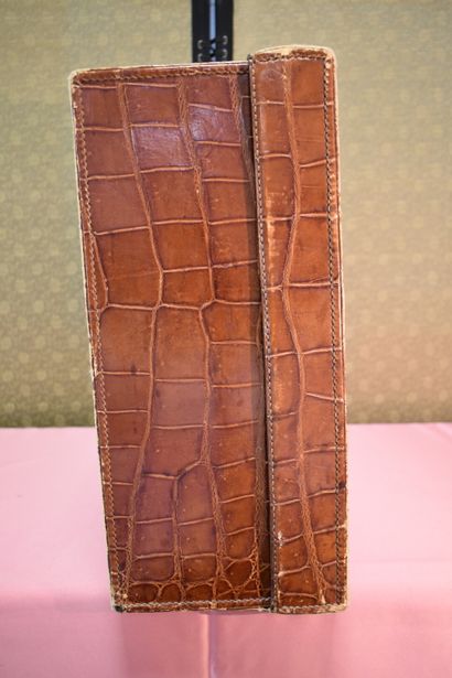Gold crocodile suitcase, interior in pecari...