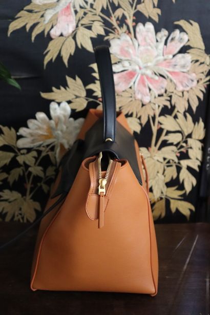 CELINE. Sac en cuir orange et noir. 
CELINE....