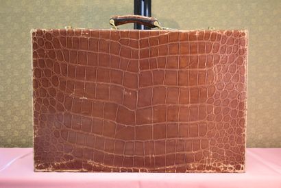 Gold crocodile suitcase, interior in pecari...