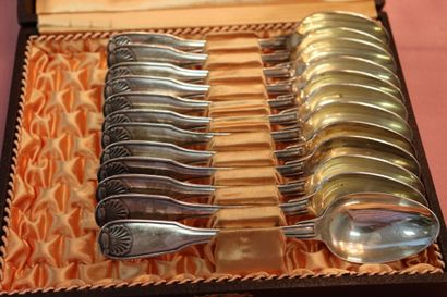 CHRISTOFLE. Shell model. Silver plated service...