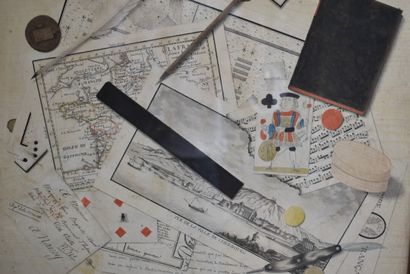 Trompe l'oeil, Gravure en couleur figurant...