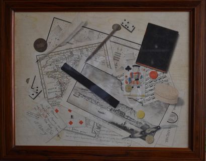 Trompe l'oeil, Gravure en couleur figurant...