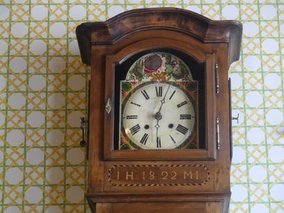 Horloge de parquet en bois naturel à décor...