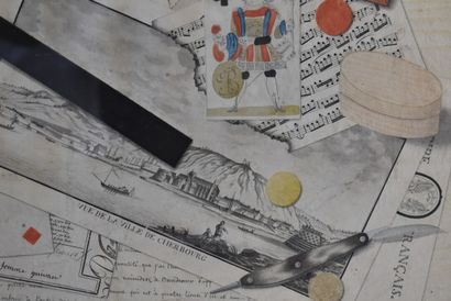 Trompe l'oeil, Gravure en couleur figurant...