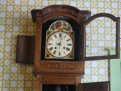 Horloge de parquet en bois naturel à décor...