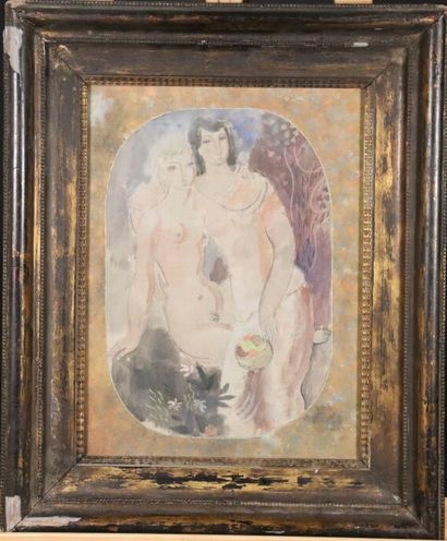 École XXe siècle. Deux femmes nues. Aquarelle...