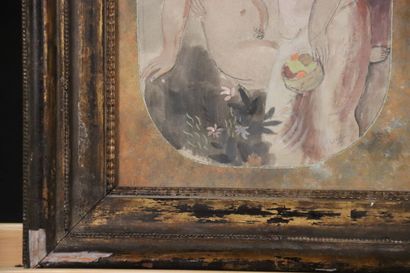 École XXe siècle. Deux femmes nues. Aquarelle...