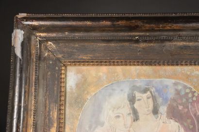 École XXe siècle. Deux femmes nues. Aquarelle...