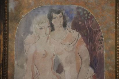 École XXe siècle. Deux femmes nues. Aquarelle...