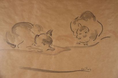 Henry SAINT-CLAIR (1899-1990). Les deux chats....