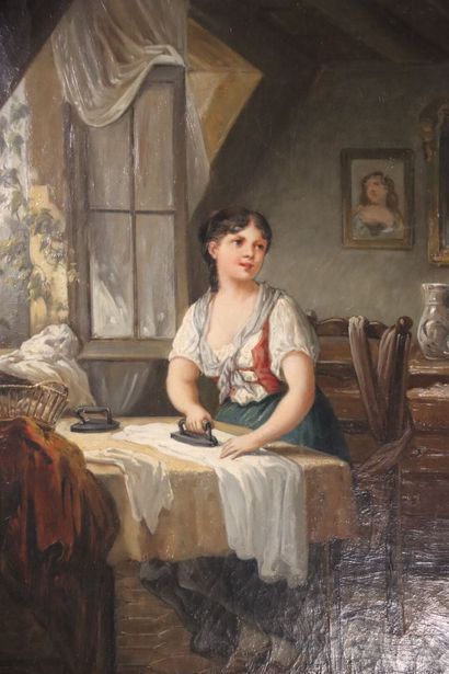 Ecole XIXème siècle. Scène de genre, huile...