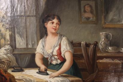 Ecole XIXème siècle. Scène de genre, huile...