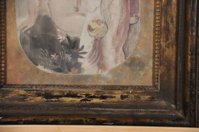 École XXe siècle. Deux femmes nues. Aquarelle...