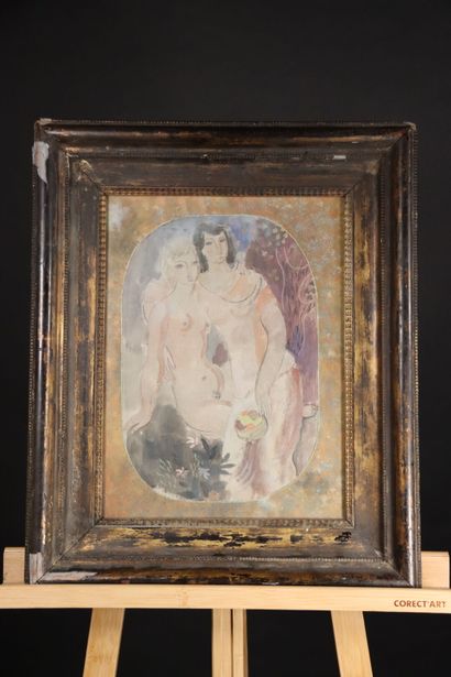 École XXe siècle. Deux femmes nues. Aquarelle...