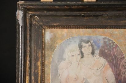École XXe siècle. Deux femmes nues. Aquarelle...