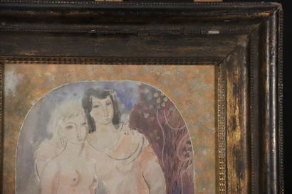 École XXe siècle. Deux femmes nues. Aquarelle...