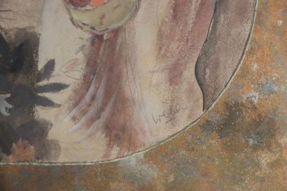 École XXe siècle. Deux femmes nues. Aquarelle...