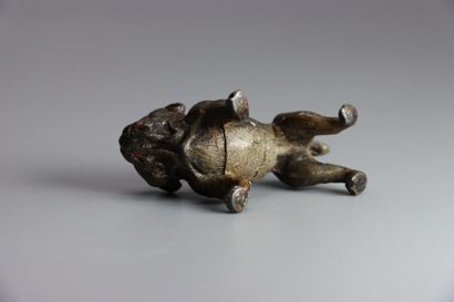 VIENNE. Bulldog, bronze patiné et polychromé....
