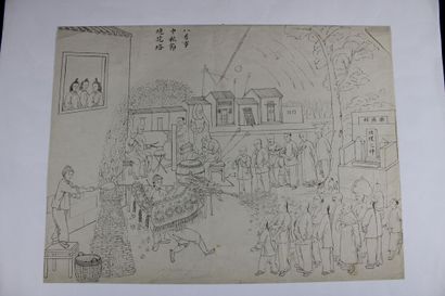[DESSIN], Anonyme, Scène de vie chinoise....