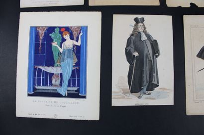 [DESSIN], Costumes. Lot de 9 gravures aquarellées...