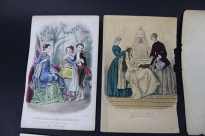 [DESSIN], Costumes. Lot de 9 gravures aquarellées...